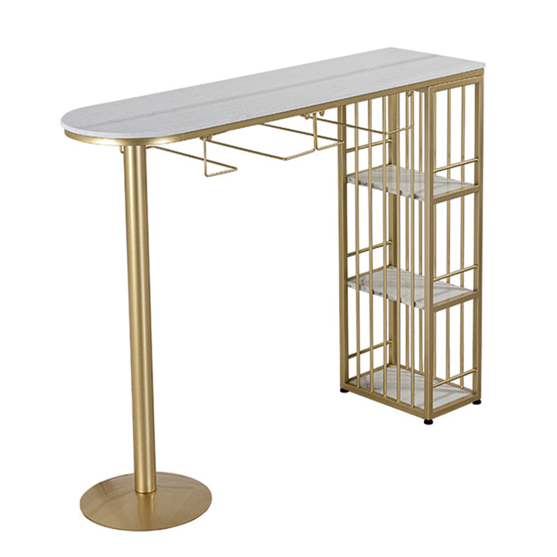 Glam Faux Marble Bistro Table Indoor Iron Double Pedestal Bar Dining Table with 3-Shelf Gold Without Chairs Clearhalo 'Bar Furniture' 'Bar Tables' 'bar_tables' 'furn' 'furn_bar_tables' 'Furniture' 'furniture_bar_tables' 'Kitchen & Dining Furniture' 4423300