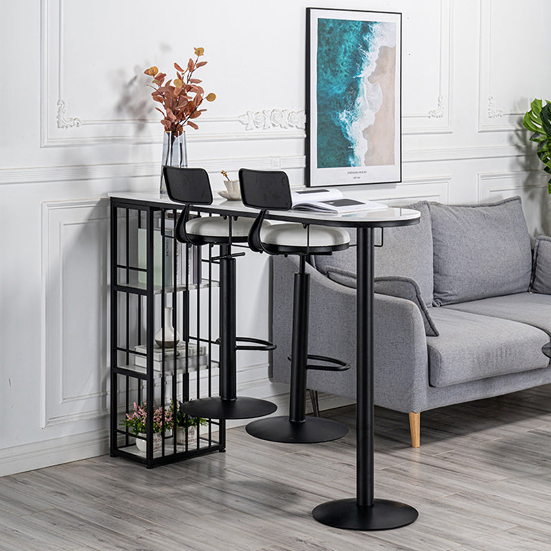 Glam Faux Marble Bistro Table Indoor Iron Double Pedestal Bar Dining Table with 3-Shelf 70.9"L x 15.7"W x 41.3"H Black Without Chairs Clearhalo 'Bar Furniture' 'Bar Tables' 'bar_tables' 'furn' 'furn_bar_tables' 'Furniture' 'furniture_bar_tables' 'Kitchen & Dining Furniture' 4423301