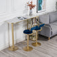 Glam Faux Marble Bistro Table Indoor Iron Double Pedestal Bar Dining Table with 3-Shelf 70.9"L x 15.7"W x 41.3"H Gold Without Chairs Clearhalo 'Bar Furniture' 'Bar Tables' 'bar_tables' 'furn' 'furn_bar_tables' 'Furniture' 'furniture_bar_tables' 'Kitchen & Dining Furniture' 4423303