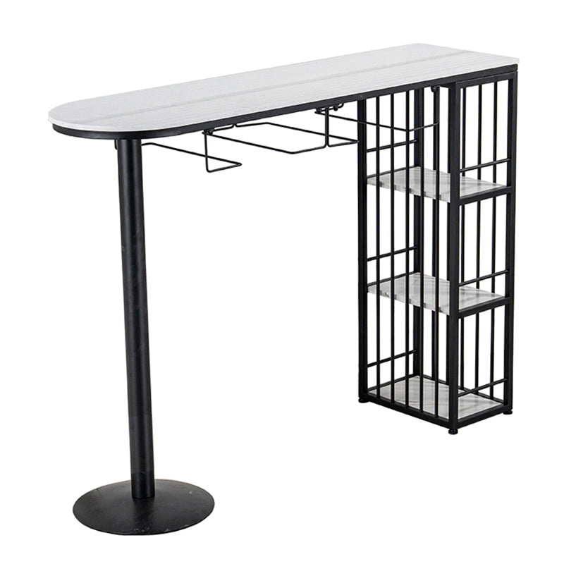 Glam Faux Marble Bistro Table Indoor Iron Double Pedestal Bar Dining Table with 3-Shelf Black Without Chairs Clearhalo 'Bar Furniture' 'Bar Tables' 'bar_tables' 'furn' 'furn_bar_tables' 'Furniture' 'furniture_bar_tables' 'Kitchen & Dining Furniture' 4423304