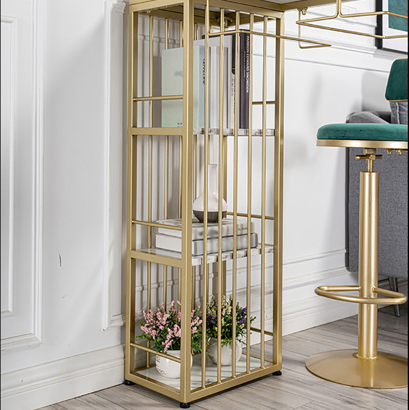 Glam Faux Marble Bistro Table Indoor Iron Double Pedestal Bar Dining Table with 3-Shelf Clearhalo 'Bar Furniture' 'Bar Tables' 'bar_tables' 'furn' 'furn_bar_tables' 'Furniture' 'furniture_bar_tables' 'Kitchen & Dining Furniture' 4423305