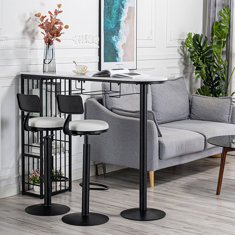 Glam Faux Marble Bistro Table Indoor Iron Double Pedestal Bar Dining Table with 3-Shelf Clearhalo 'Bar Furniture' 'Bar Tables' 'bar_tables' 'furn' 'furn_bar_tables' 'Furniture' 'furniture_bar_tables' 'Kitchen & Dining Furniture' 4423308