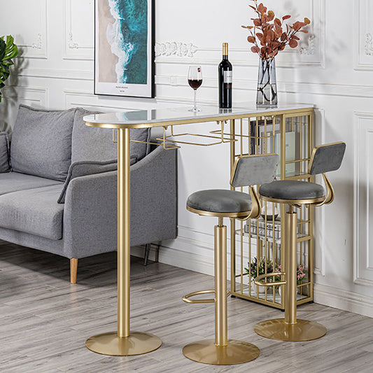 Glam Faux Marble Bistro Table Indoor Iron Double Pedestal Bar Dining Table with 3-Shelf Clearhalo 'Bar Furniture' 'Bar Tables' 'bar_tables' 'furn' 'furn_bar_tables' 'Furniture' 'furniture_bar_tables' 'Kitchen & Dining Furniture' 4423309