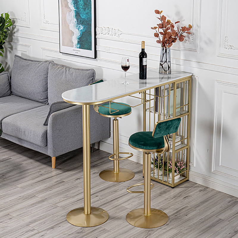 Glam Faux Marble Bistro Table Indoor Iron Double Pedestal Bar Dining Table with 3-Shelf Clearhalo 'Bar Furniture' 'Bar Tables' 'bar_tables' 'furn' 'furn_bar_tables' 'Furniture' 'furniture_bar_tables' 'Kitchen & Dining Furniture' 4423310