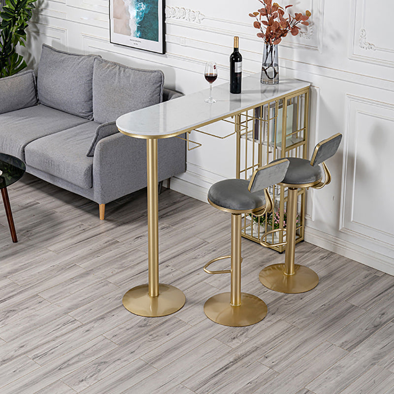 Glam Faux Marble Bistro Table Indoor Iron Double Pedestal Bar Dining Table with 3-Shelf Clearhalo 'Bar Furniture' 'Bar Tables' 'bar_tables' 'furn' 'furn_bar_tables' 'Furniture' 'furniture_bar_tables' 'Kitchen & Dining Furniture' 4423311
