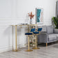 Glam Faux Marble Bistro Table Indoor Iron Double Pedestal Bar Dining Table with 3-Shelf Clearhalo 'Bar Furniture' 'Bar Tables' 'bar_tables' 'furn' 'furn_bar_tables' 'Furniture' 'furniture_bar_tables' 'Kitchen & Dining Furniture' 4423312