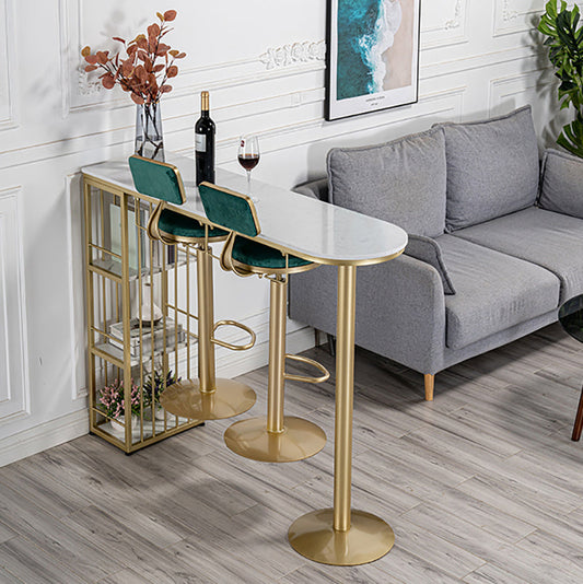 Glam Faux Marble Bistro Table Indoor Iron Double Pedestal Bar Dining Table with 3-Shelf Clearhalo 'Bar Furniture' 'Bar Tables' 'bar_tables' 'furn' 'furn_bar_tables' 'Furniture' 'furniture_bar_tables' 'Kitchen & Dining Furniture' 4423314