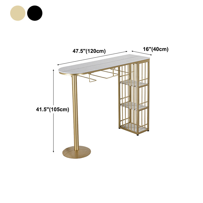 Glam Faux Marble Bistro Table Indoor Iron Double Pedestal Bar Dining Table with 3-Shelf Clearhalo 'Bar Furniture' 'Bar Tables' 'bar_tables' 'furn' 'furn_bar_tables' 'Furniture' 'furniture_bar_tables' 'Kitchen & Dining Furniture' 4423316
