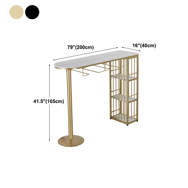 Glam Faux Marble Bistro Table Indoor Iron Double Pedestal Bar Dining Table with 3-Shelf Clearhalo 'Bar Furniture' 'Bar Tables' 'bar_tables' 'furn' 'furn_bar_tables' 'Furniture' 'furniture_bar_tables' 'Kitchen & Dining Furniture' 4423321