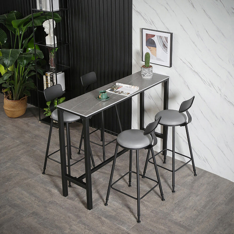 Industrial Stone Indoor Pub Bar Table Iron Trestle Pedestal Bar Dining Table Grey Without Chairs Clearhalo 'Bar Furniture' 'Bar Tables' 'bar_tables' 'furn' 'furn_bar_tables' 'Furniture' 'furniture_bar_tables' 'Kitchen & Dining Furniture' 4423322