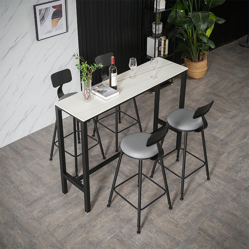 Industrial Stone Indoor Pub Bar Table Iron Trestle Pedestal Bar Dining Table White Without Chairs Clearhalo 'Bar Furniture' 'Bar Tables' 'bar_tables' 'furn' 'furn_bar_tables' 'Furniture' 'furniture_bar_tables' 'Kitchen & Dining Furniture' 4423323