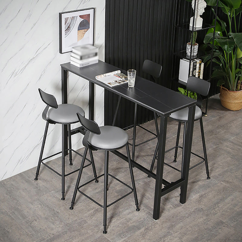 Industrial Stone Indoor Pub Bar Table Iron Trestle Pedestal Bar Dining Table Black Without Chairs Clearhalo 'Bar Furniture' 'Bar Tables' 'bar_tables' 'furn' 'furn_bar_tables' 'Furniture' 'furniture_bar_tables' 'Kitchen & Dining Furniture' 4423324
