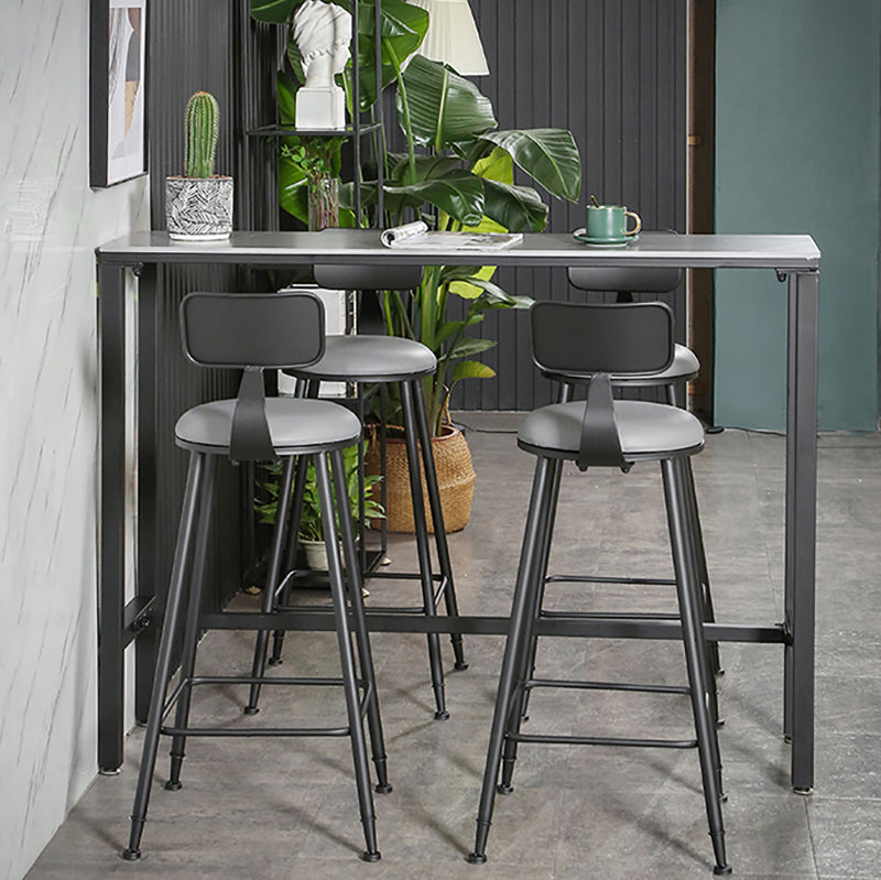 Industrial Stone Indoor Pub Bar Table Iron Trestle Pedestal Bar Dining Table Clearhalo 'Bar Furniture' 'Bar Tables' 'bar_tables' 'furn' 'furn_bar_tables' 'Furniture' 'furniture_bar_tables' 'Kitchen & Dining Furniture' 4423334