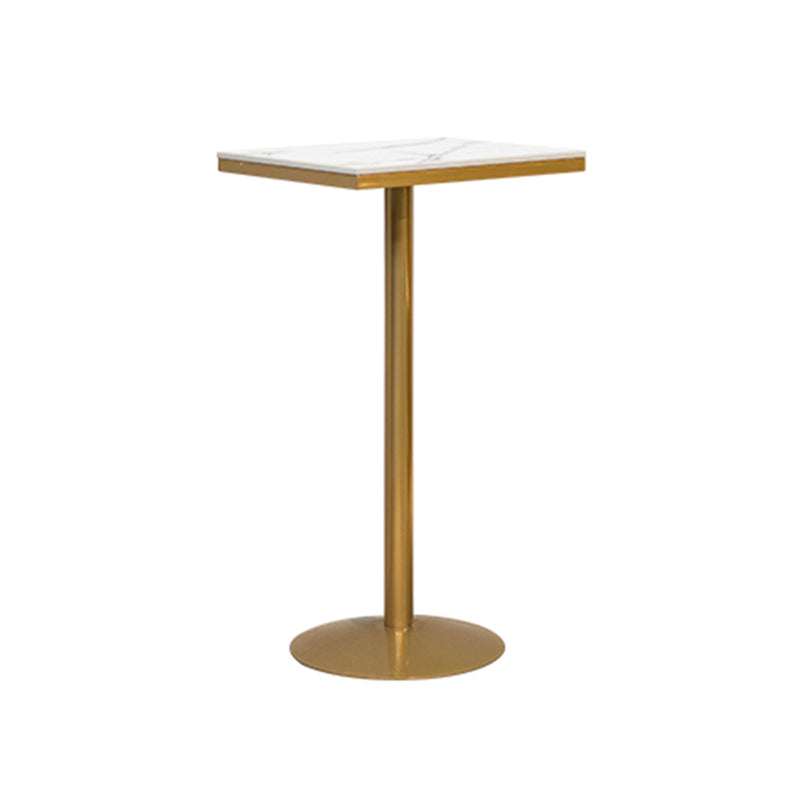 Glam Faux Marble Bistro Table Indoor Gold Steel Bar Dining Table with Single Pedestal 21.7"L x 21.7"W x 29.5"H Square Without Chairs Clearhalo 'Bar Furniture' 'Bar Tables' 'bar_tables' 'furn' 'furn_bar_tables' 'Furniture' 'furniture_bar_tables' 'Kitchen & Dining Furniture' 4423345
