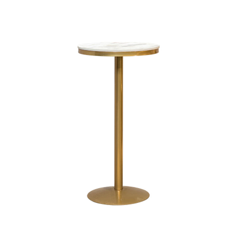 Glam Faux Marble Bistro Table Indoor Gold Steel Bar Dining Table with Single Pedestal 21.7"L x 21.7"W x 29.5"H Round Without Chairs Clearhalo 'Bar Furniture' 'Bar Tables' 'bar_tables' 'furn' 'furn_bar_tables' 'Furniture' 'furniture_bar_tables' 'Kitchen & Dining Furniture' 4423349
