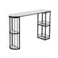 Glam Faux Marble Bistro Table Indoor Iron Double Pedestal Bar Dining Table with 4-Shelf Black Without Chairs Clearhalo 'Bar Furniture' 'Bar Tables' 'bar_tables' 'furn' 'furn_bar_tables' 'Furniture' 'furniture_bar_tables' 'Kitchen & Dining Furniture' 4423366