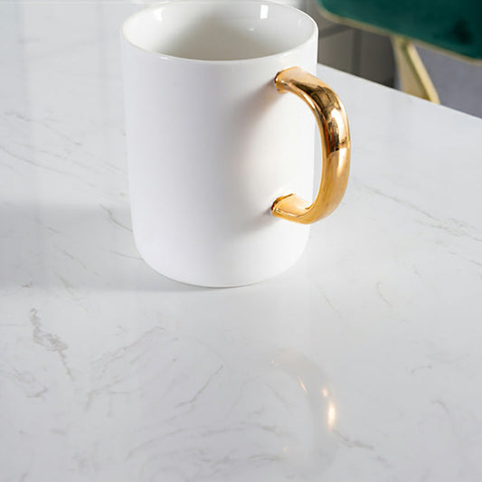 Glam Faux Marble Bistro Table Indoor Iron Double Pedestal Bar Dining Table with 4-Shelf Clearhalo 'Bar Furniture' 'Bar Tables' 'bar_tables' 'furn' 'furn_bar_tables' 'Furniture' 'furniture_bar_tables' 'Kitchen & Dining Furniture' 4423368