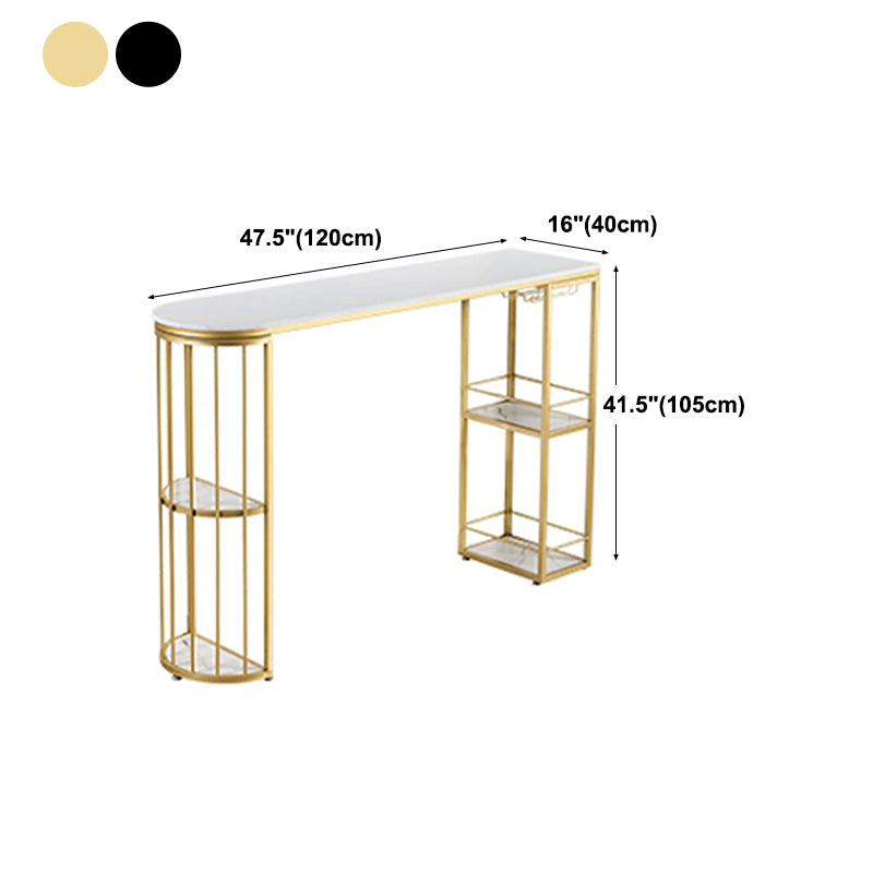 Glam Faux Marble Bistro Table Indoor Iron Double Pedestal Bar Dining Table with 4-Shelf Clearhalo 'Bar Furniture' 'Bar Tables' 'bar_tables' 'furn' 'furn_bar_tables' 'Furniture' 'furniture_bar_tables' 'Kitchen & Dining Furniture' 4423375