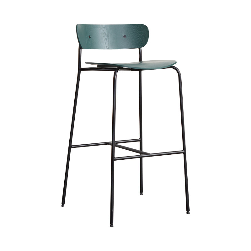 Industrial Iron Simple Barstool Restaurant Tall Stool with Wood Seat, 1 Piece Blackish Green Clearhalo 'Bar Furniture' 'Bar Stools' 'bar_stools' 'furn' 'furn_bar_stools' 'furniture_bar_stools' 'Kitchen & Dining Furniture' 'kitchen&dining_furn' 'kitchen' 'kitchen_furn' Furniture' 4423380