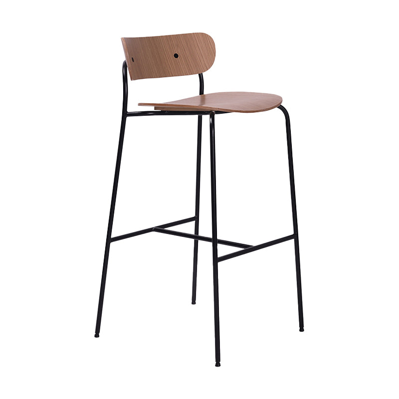 Industrial Iron Simple Barstool Restaurant Tall Stool with Wood Seat, 1 Piece Walnut Clearhalo 'Bar Furniture' 'Bar Stools' 'bar_stools' 'furn' 'furn_bar_stools' 'furniture_bar_stools' 'Kitchen & Dining Furniture' 'kitchen&dining_furn' 'kitchen' 'kitchen_furn' Furniture' 4423383