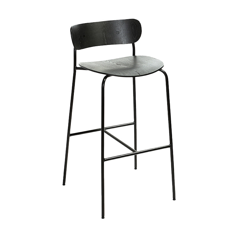 Industrial Iron Simple Barstool Restaurant Tall Stool with Wood Seat, 1 Piece Black Clearhalo 'Bar Furniture' 'Bar Stools' 'bar_stools' 'furn' 'furn_bar_stools' 'furniture_bar_stools' 'Kitchen & Dining Furniture' 'kitchen&dining_furn' 'kitchen' 'kitchen_furn' Furniture' 4423385