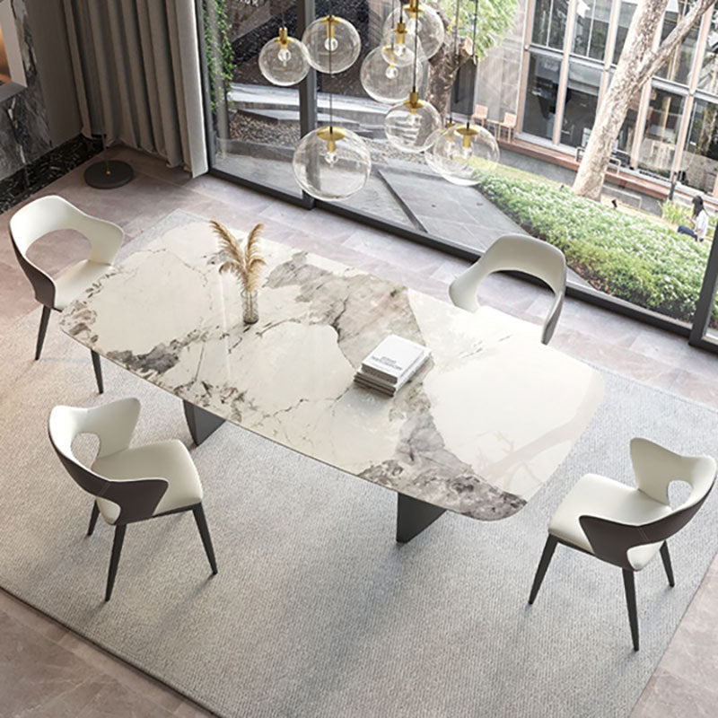1/2/5/6/7 Pieces Dining Set Modern Sintered Stone Dining Table set with Leather Chairs 5 Pieces: Table, 4 White Chairs Clearhalo 'Dining Room Sets' 'Dining Tables & Seating' 'dining_room_set' 'furn' 'furn_dining_room_set' 'Furniture' 'furniture_dining_room_set' 'Kitchen & Dining Furniture' 'kitchen&dining_furn' 'kitchen' 4428893