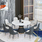 1/2/7/9 Pcs Metal Modern Dining Room Set with Round Table and Pedestal Base Dining Set 9 Pieces: White Table, 8 White Chairs Clearhalo 'Dining Room Sets' 'Dining Tables & Seating' 'dining_room_set' 'furn' 'furn_dining_room_set' 'Furniture' 'furniture_dining_room_set' 'Kitchen & Dining Furniture' 'kitchen&dining_furn' 'kitchen' 4428933