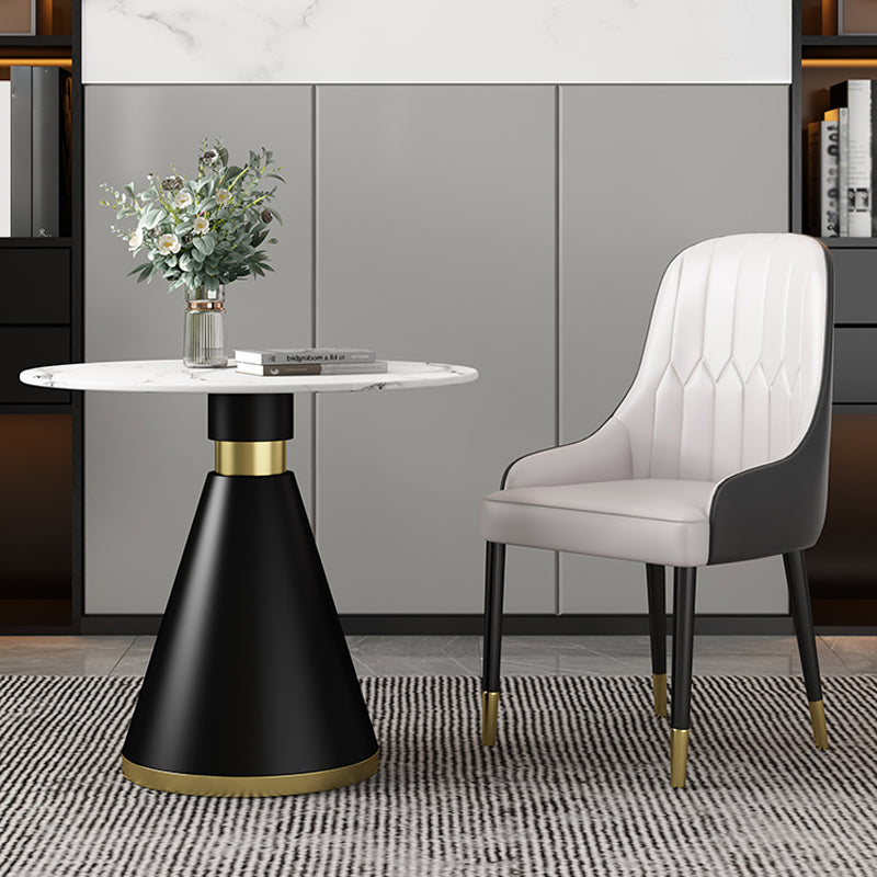 1/2/5 Pcs Metal Modern Dining Set with Round Table Dinette Set 2 Pieces: Table, 1 White Chair Clearhalo 'Dining Room Sets' 'Dining Tables & Seating' 'dining_room_set' 'furn' 'furn_dining_room_set' 'Furniture' 'furniture_dining_room_set' 'Kitchen & Dining Furniture' 'kitchen&dining_furn' 'kitchen' 4428957