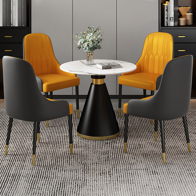 1/2/5 Pcs Metal Modern Dining Set with Round Table Dinette Set 5 Pieces: Table, 4 Orange Chairs Clearhalo 'Dining Room Sets' 'Dining Tables & Seating' 'dining_room_set' 'furn' 'furn_dining_room_set' 'Furniture' 'furniture_dining_room_set' 'Kitchen & Dining Furniture' 'kitchen&dining_furn' 'kitchen' 4428962