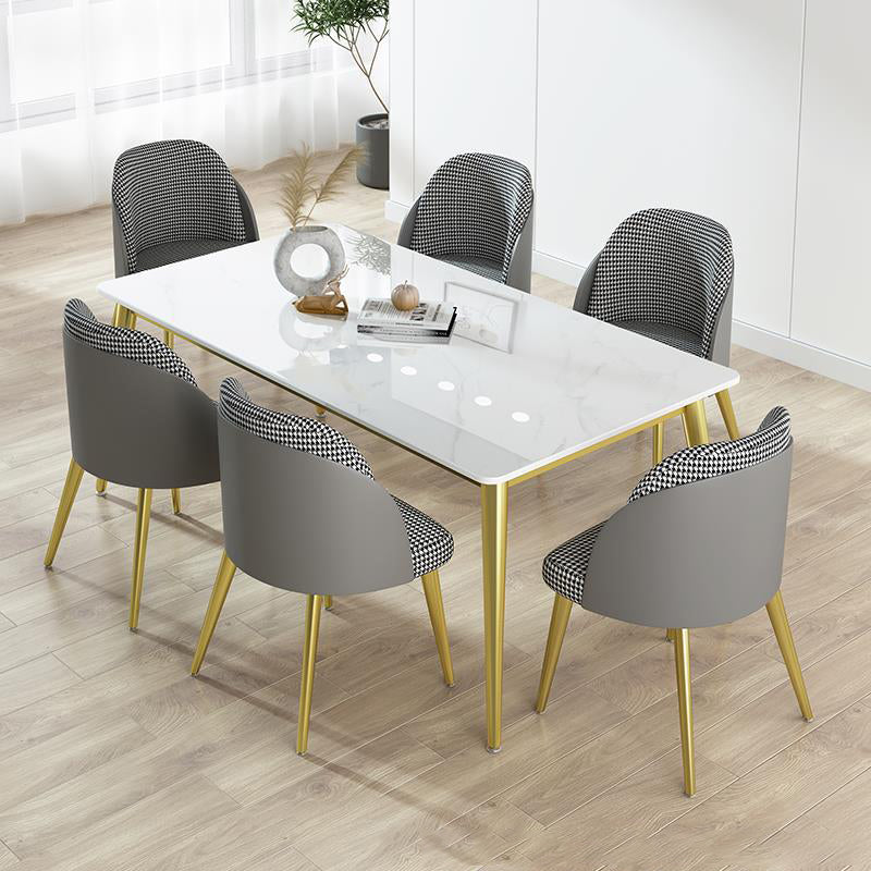 1/4/5/7 Pcs Metal Nordic Dining Set with Rectangle Table Dinette Set 7 Pieces: Table, 6 Grey Chairs Clearhalo 'Dining Room Sets' 'Dining Tables & Seating' 'dining_room_set' 'Furniture' 'furniture_dining_room_set' 'Kitchen & Dining Furniture' 'kitchen&dining_furn' 'kitchen' 4428978