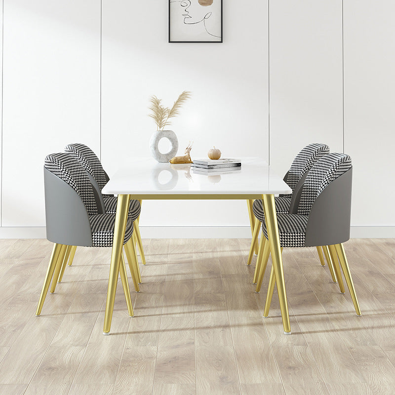 1/4/5/7 Pcs Metal Nordic Dining Set with Rectangle Table Dinette Set 5 Pieces: Table, 4 Grey Chairs Clearhalo 'Dining Room Sets' 'Dining Tables & Seating' 'dining_room_set' 'Furniture' 'furniture_dining_room_set' 'Kitchen & Dining Furniture' 'kitchen&dining_furn' 'kitchen' 4428984