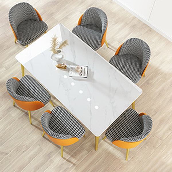 1/4/5/7 Pcs Metal Nordic Dining Set with Rectangle Table Dinette Set 7 Pieces: Table, 6 Orange Chairs Clearhalo 'Dining Room Sets' 'Dining Tables & Seating' 'dining_room_set' 'Furniture' 'furniture_dining_room_set' 'Kitchen & Dining Furniture' 'kitchen&dining_furn' 'kitchen' 4428992