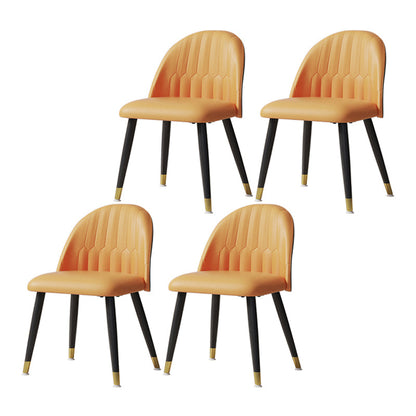 1/4/7 Pcs Metal Modern Dining Room Set with Round Table and Steel Legs Dining Set 4 Orange Chairs Clearhalo 'Dining Room Sets' 'Dining Tables & Seating' 'dining_room_set' 'furn' 'furn_dining_room_set' 'Furniture' 'furniture_dining_room_set' 'Kitchen & Dining Furniture' 'kitchen&dining_furn' 'kitchen' 4429019