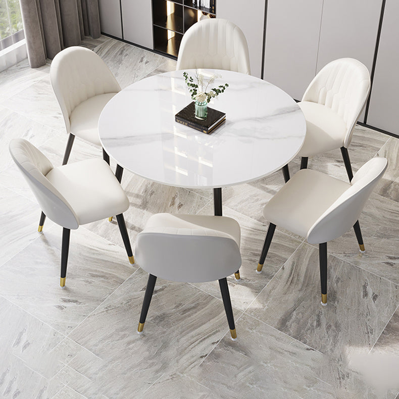 1/4/7 Pcs Metal Modern Dining Room Set with Round Table and Steel Legs Dining Set 7 Pieces: White Table, 6 White Chairs Clearhalo 'Dining Room Sets' 'Dining Tables & Seating' 'dining_room_set' 'furn' 'furn_dining_room_set' 'Furniture' 'furniture_dining_room_set' 'Kitchen & Dining Furniture' 'kitchen&dining_furn' 'kitchen' 4429032