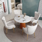 1/5 Pcs Metal Modern Dining Room Set with Round Table and Pedestal Base Dining Set 5 Pieces: Orange Table, 4 White Chairs Clearhalo 'Dining Room Sets' 'Dining Tables & Seating' 'dining_room_set' 'furn' 'furn_dining_room_set' 'Furniture' 'furniture_dining_room_set' 'Kitchen & Dining Furniture' 'kitchen&dining_furn' 'kitchen' 4429040