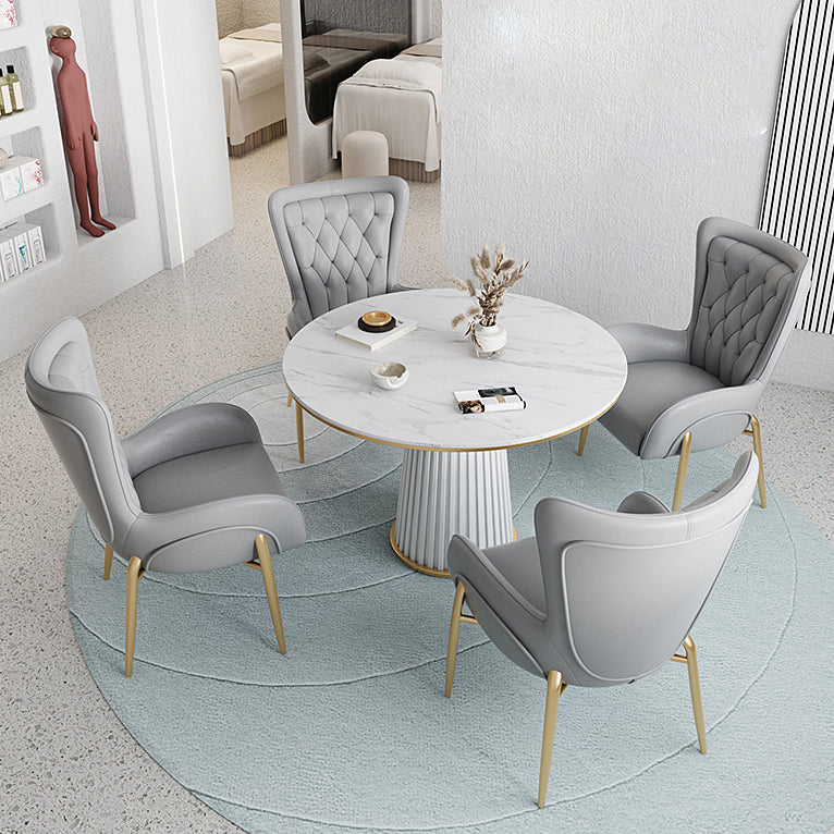 1/5 Pcs Metal Modern Dining Room Set with Round Table and Pedestal Base Dining Set Clearhalo 'Dining Room Sets' 'Dining Tables & Seating' 'dining_room_set' 'furn' 'furn_dining_room_set' 'Furniture' 'furniture_dining_room_set' 'Kitchen & Dining Furniture' 'kitchen&dining_furn' 'kitchen' 4429042