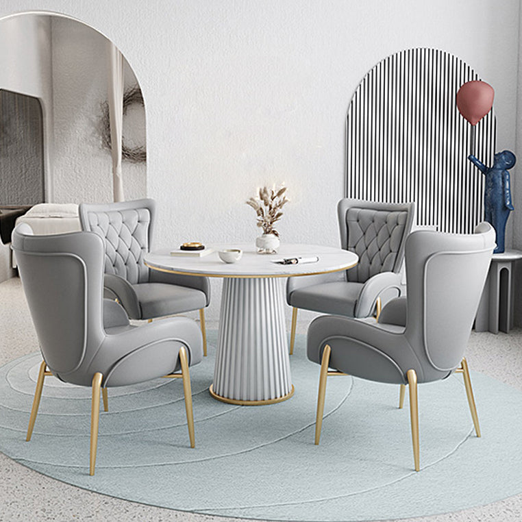 1/5 Pcs Metal Modern Dining Room Set with Round Table and Pedestal Base Dining Set Clearhalo 'Dining Room Sets' 'Dining Tables & Seating' 'dining_room_set' 'furn' 'furn_dining_room_set' 'Furniture' 'furniture_dining_room_set' 'Kitchen & Dining Furniture' 'kitchen&dining_furn' 'kitchen' 4429051