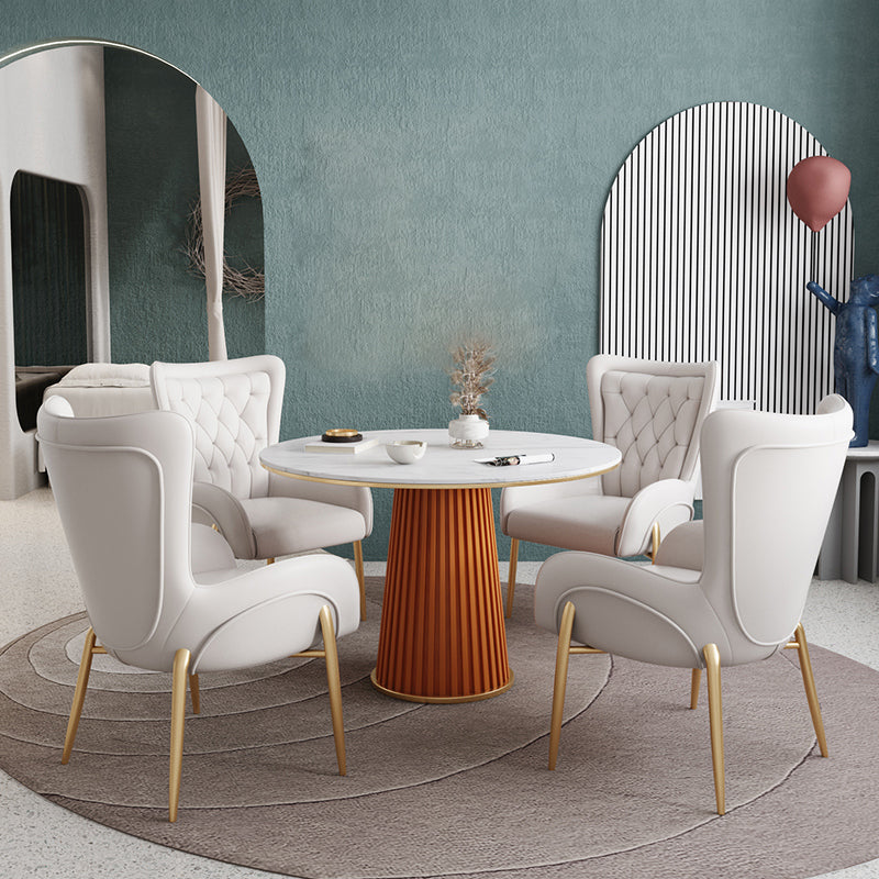 1/5 Pcs Metal Modern Dining Room Set with Round Table and Pedestal Base Dining Set Clearhalo 'Dining Room Sets' 'Dining Tables & Seating' 'dining_room_set' 'furn' 'furn_dining_room_set' 'Furniture' 'furniture_dining_room_set' 'Kitchen & Dining Furniture' 'kitchen&dining_furn' 'kitchen' 4429053