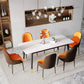 1/5/7 Pcs Metal Contemporary Dining Room Set with Rectangle Table Dining Set 7 Pieces: White Table, 6 Grey-Orange Chairs Clearhalo 'Dining Room Sets' 'Dining Tables & Seating' 'dining_room_set' 'furn' 'furn_dining_room_set' 'Furniture' 'furniture_dining_room_set' 'Kitchen & Dining Furniture' 'kitchen&dining_furn' 'kitchen' 4429059