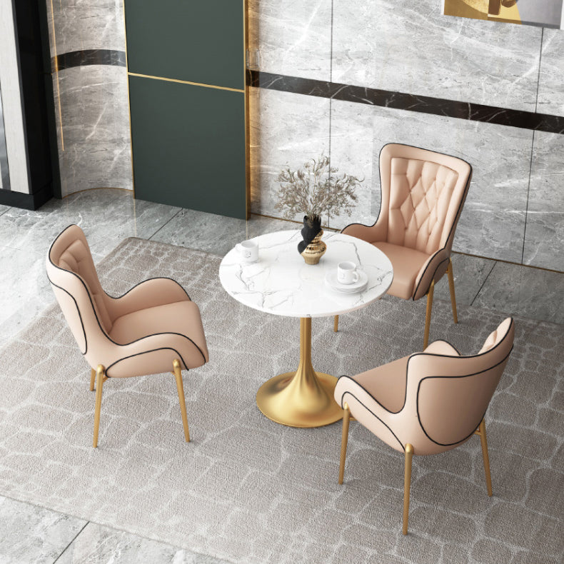 1/3/4/5 Pcs Glam Style Dining Room Set with Round Table and Metal Base Dining Set 4 Pieces: Table, 3 Pink Chairs Clearhalo 'Dining Room Sets' 'Dining Tables & Seating' 'dining_room_set' 'furn' 'furn_dining_room_set' 'Furniture' 'furniture_dining_room_set' 'Kitchen & Dining Furniture' 'kitchen&dining_furn' 'kitchen' 4429082