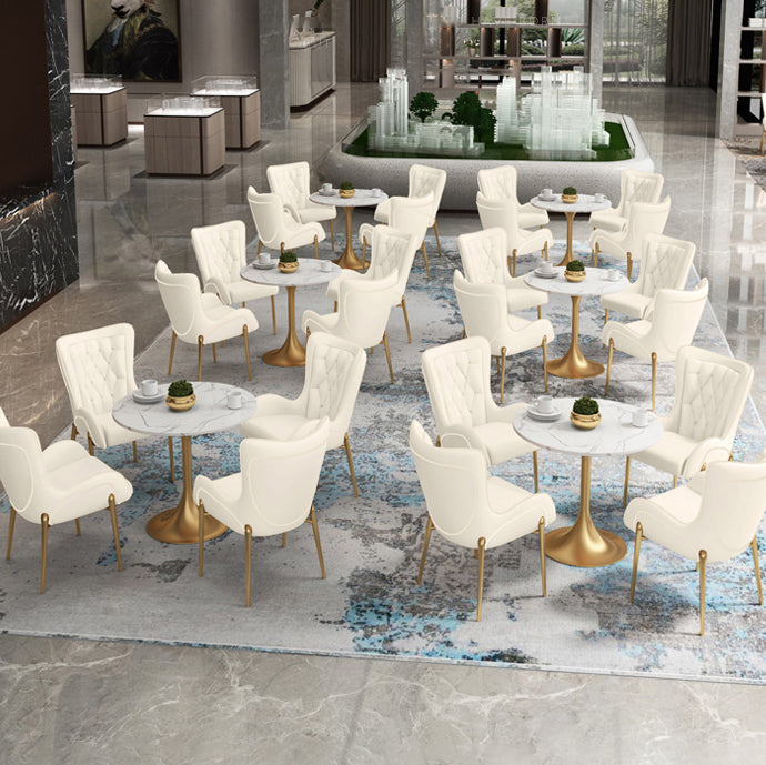 1/3/4/5 Pcs Glam Style Dining Room Set with Round Table and Metal Base Dining Set Clearhalo 'Dining Room Sets' 'Dining Tables & Seating' 'dining_room_set' 'furn' 'furn_dining_room_set' 'Furniture' 'furniture_dining_room_set' 'Kitchen & Dining Furniture' 'kitchen&dining_furn' 'kitchen' 4429094