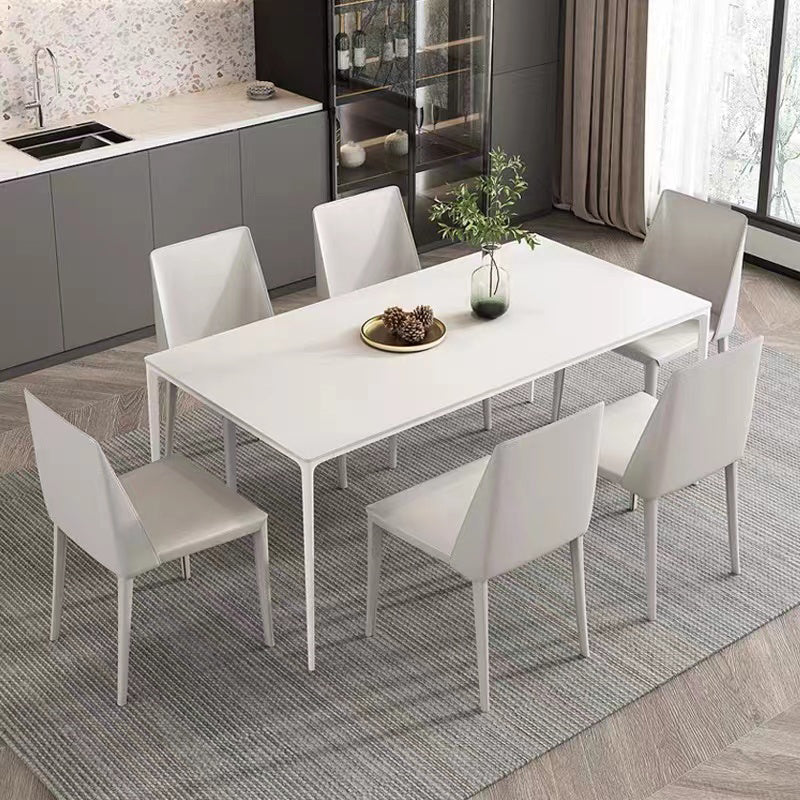 Modern 1/4/5/6/7 Pieces White Dining Set Sintered Stone Dining Table Set with Chairs 7 Pieces: Table, 6 Chairs Clearhalo 'Dining Room Sets' 'Dining Tables & Seating' 'dining_room_set' 'furn' 'furn_dining_room_set' 'Furniture' 'furniture_dining_room_set' 'Kitchen & Dining Furniture' 'kitchen&dining_furn' 'kitchen' 4429103
