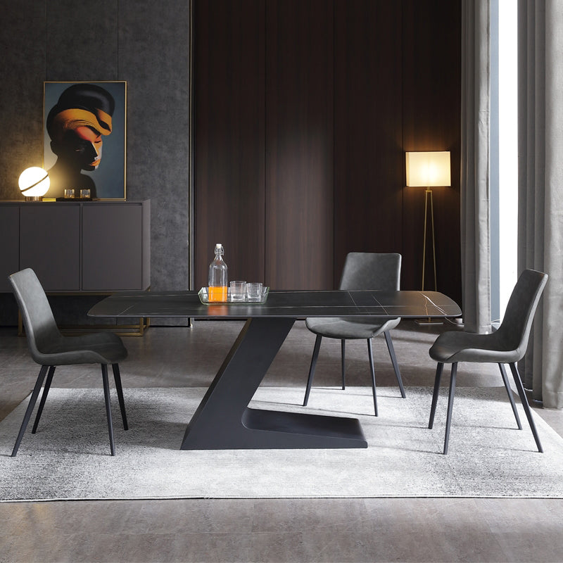 Modern 1/2/3/4/5 Pieces Black Dinette Set Sintered Stone Dining Table with Chairs 4 Pieces: Table, 3 Chairs Clearhalo 'Dining Room Sets' 'Dining Tables & Seating' 'dining_room_set' 'furn' 'furn_dining_room_set' 'Furniture' 'furniture_dining_room_set' 'Kitchen & Dining Furniture' 'kitchen&dining_furn' 'kitchen' 4429123