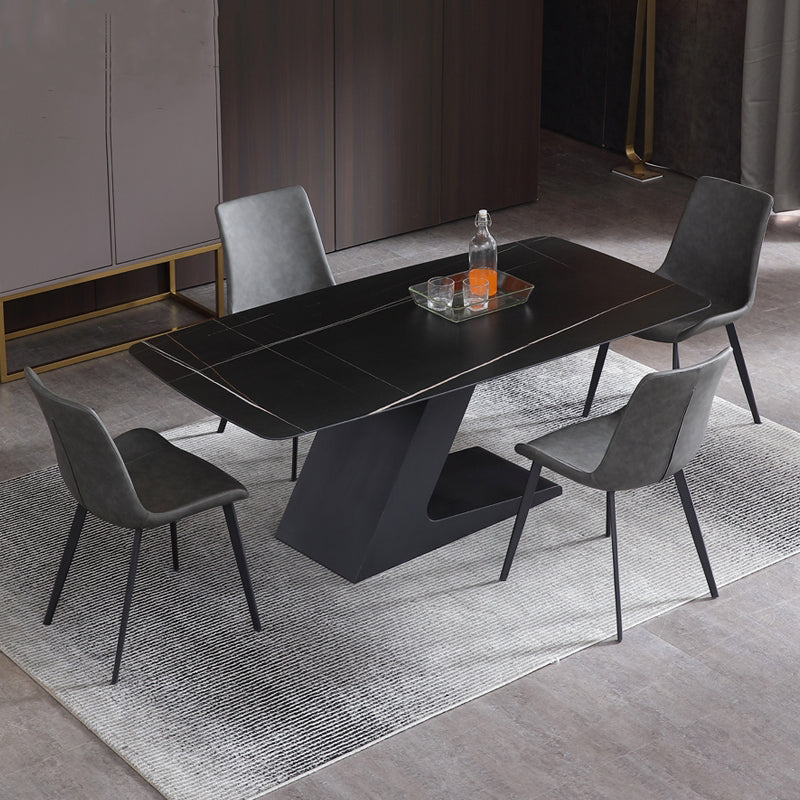 Modern 1/2/3/4/5 Pieces Black Dinette Set Sintered Stone Dining Table with Chairs 5 Pieces: Table, 4 Chairs Clearhalo 'Dining Room Sets' 'Dining Tables & Seating' 'dining_room_set' 'furn' 'furn_dining_room_set' 'Furniture' 'furniture_dining_room_set' 'Kitchen & Dining Furniture' 'kitchen&dining_furn' 'kitchen' 4429124