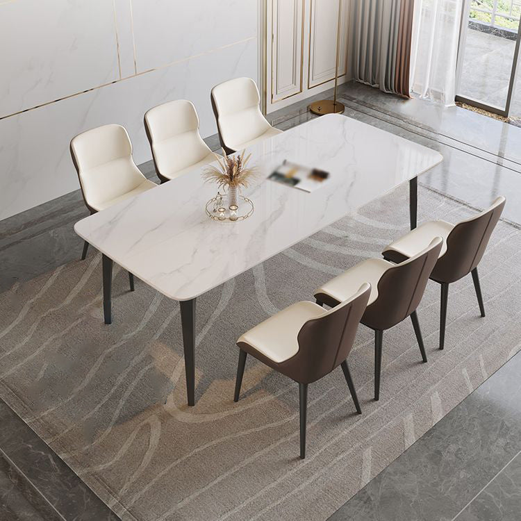 Modern 1/4/5/7/9 Pieces Dining Set Sintered Stone Dining Table Set with Leather Chairs 7 Pieces: Table, 6 Chairs Clearhalo 'Dining Room Sets' 'Dining Tables & Seating' 'dining_room_set' 'furn' 'furn_dining_room_set' 'Furniture' 'furniture_dining_room_set' 'Kitchen & Dining Furniture' 'kitchen&dining_furn' 'kitchen' 4429141
