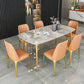 Nordic 1/2/5/7 Pieces Dining Set Sintered Stone Dining Table Set with Leather Chairs 7 Pieces: Table, 6 Orange Chairs Clearhalo 'Dining Room Sets' 'Dining Tables & Seating' 'dining_room_set' 'furn' 'furn_dining_room_set' 'Furniture' 'furniture_dining_room_set' 'Kitchen & Dining Furniture' 'kitchen&dining_furn' 'kitchen' 4429161