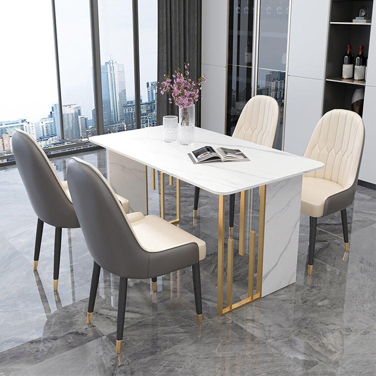 Luxury 1/2/5/7 Pieces Dining Set Sintered Stone Rectangle Dining Table Set with Chairs 5 Pieces: Table, 4 White Chairs Clearhalo 'Dining Room Sets' 'Dining Tables & Seating' 'dining_room_set' 'furn' 'furn_dining_room_set' 'Furniture' 'furniture_dining_room_set' 'Kitchen & Dining Furniture' 'kitchen&dining_furn' 'kitchen' 4429209