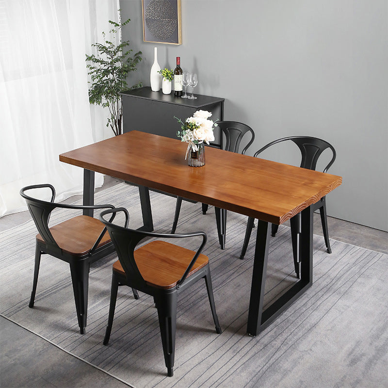 Industrial 1/2/5/7 Pieces Dining Set Solid Wood Dining Table Set for Home 5 Pieces: Table, 4 Brown Chairs Clearhalo 'Dining Room Sets' 'Dining Tables & Seating' 'dining_room_set' 'furn' 'furn_dining_room_set' 'Furniture' 'furniture_dining_room_set' 'Kitchen & Dining Furniture' 'kitchen&dining_furn' 'kitchen' 4429243