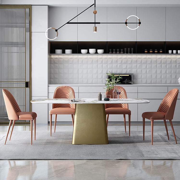 Glam 1/4/5/7 Pieces Dining Set Sintered Stone Dining Table Set with PU Leather Chairs 5 Pieces: Table, 4 Chairs Clearhalo 'Dining Room Sets' 'Dining Tables & Seating' 'dining_room_set' 'furn' 'furn_dining_room_set' 'Furniture' 'furniture_dining_room_set' 'Kitchen & Dining Furniture' 'kitchen&dining_furn' 'kitchen' 4429290