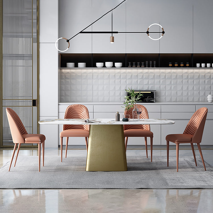 Glam 1/4/5/7 Pieces Dining Set Sintered Stone Dining Table Set with PU Leather Chairs Clearhalo 'Dining Room Sets' 'Dining Tables & Seating' 'dining_room_set' 'furn' 'furn_dining_room_set' 'Furniture' 'furniture_dining_room_set' 'Kitchen & Dining Furniture' 'kitchen&dining_furn' 'kitchen' 4429300